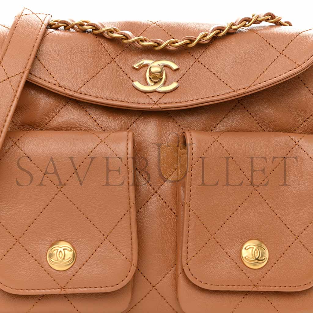 ch*el shiny calfskin quilted S*pple twins smal hobo bag brown (24.5*19*5cm)